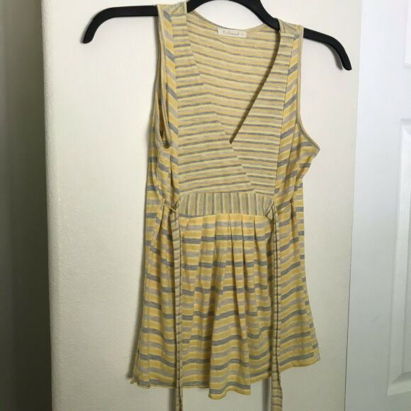 Anthropologie Testament Butter Yellow Striped Babydoll Sleeveless Top - Small - Picture 5 of 6